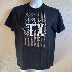Texas Graphic T-Shirt – Black – Men’s Large – Distressed Flag Camo TX Graphic